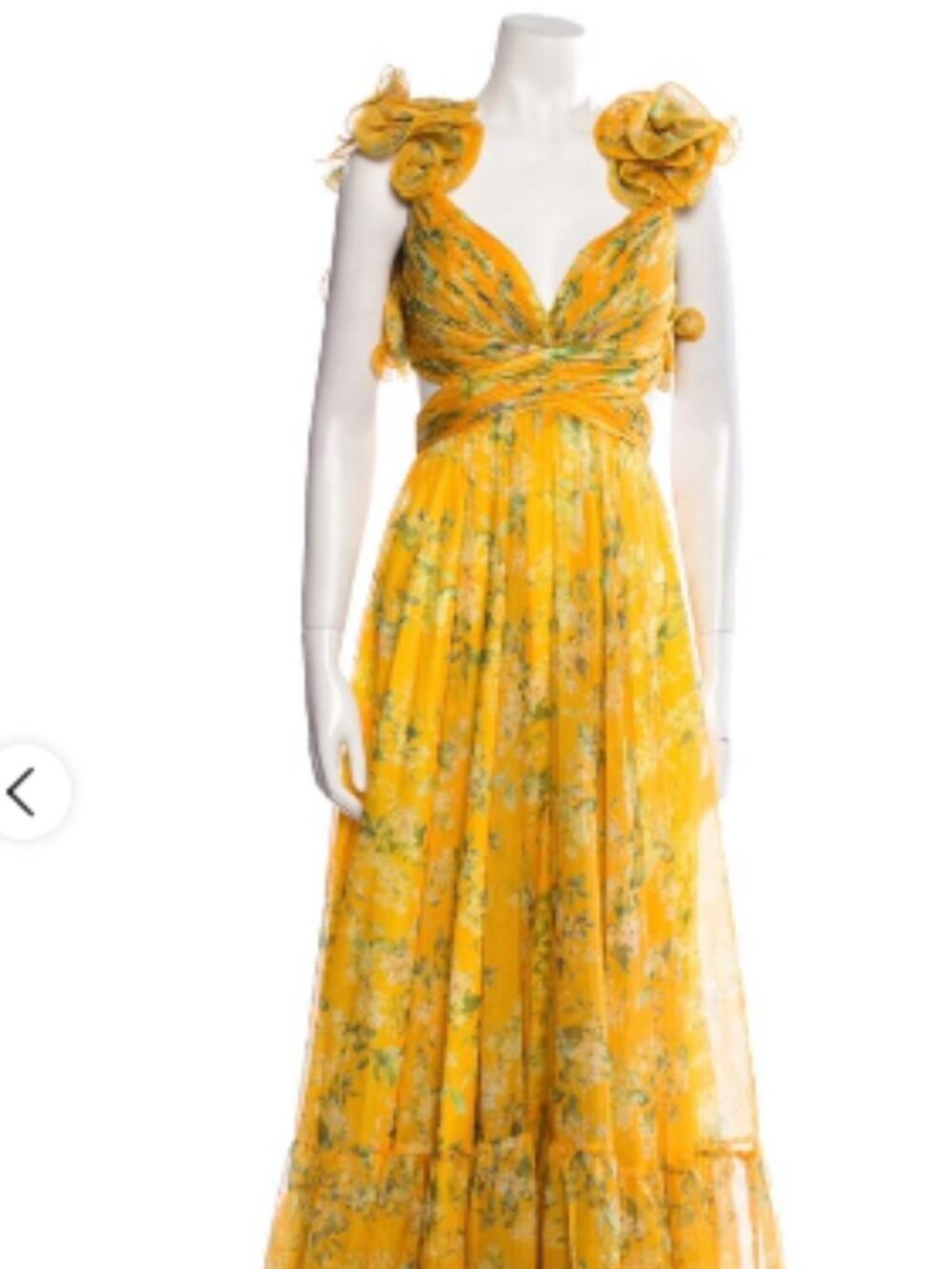 Mac Duggal Yellow Floral Ruffled Maxi Gown